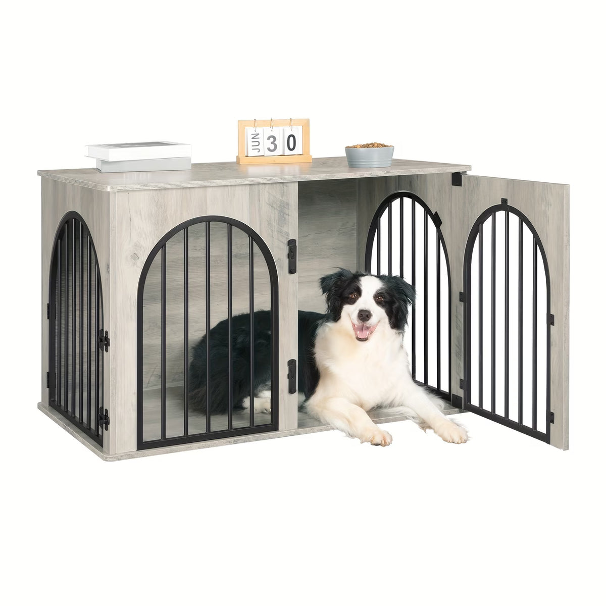 Dog Crate - Furniture - Dog Cage - Dog Kennel - Dog Box - Side Table - Coffee Table - 3 Doors - 100x60x63 Cm - Grey