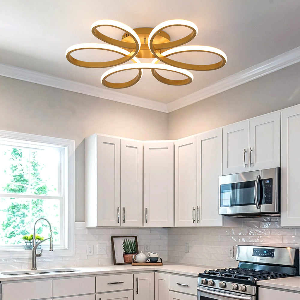 LuxiLamps - Curls Ceiling Lamp - Dimmable With Remote Control - Gold - 59 cm - Living room lamp - Bedroom lamp - Modern lamp - Ceiling lamp