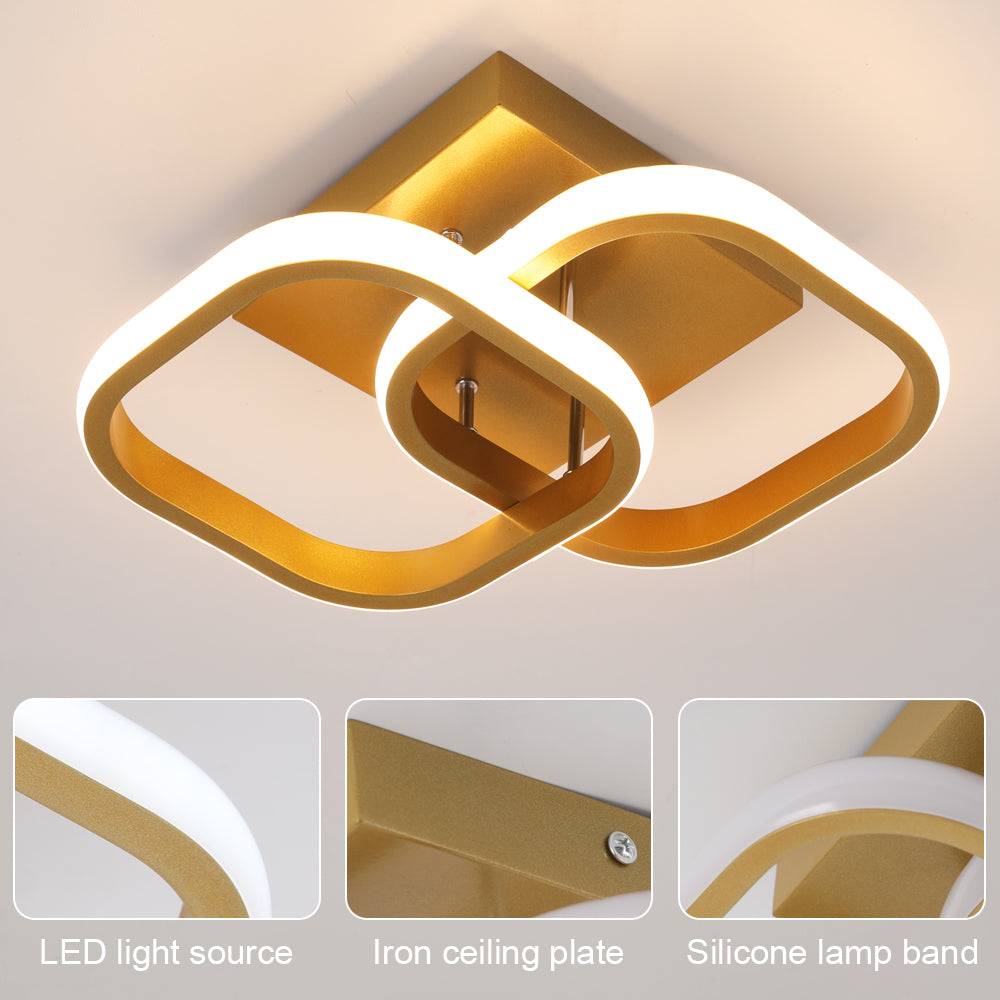 LuxiLamps - Moderne Plafondlamp - Vierkant LED - Kroonluchter - Gangpad Lamp - Verlichting - 29 cm - Goud - Plafonniére - 20W
