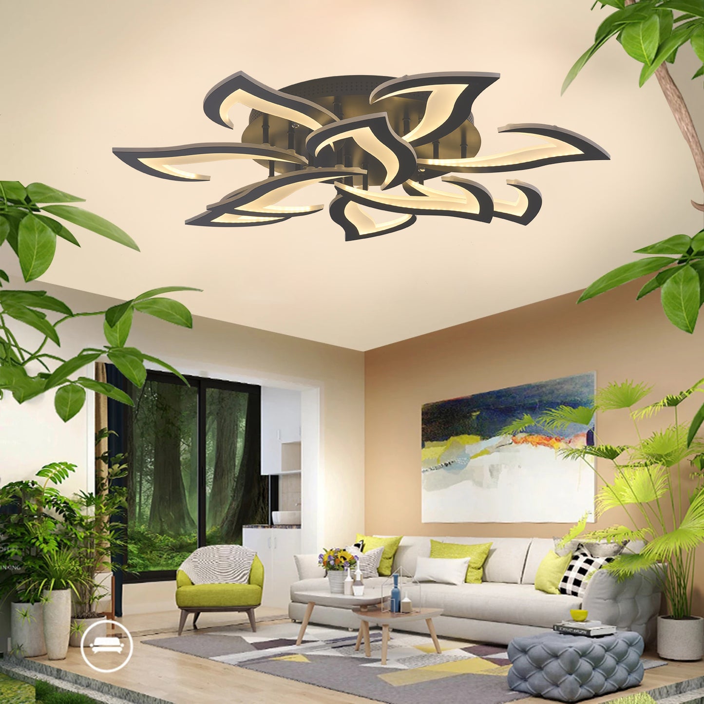 LuxiLamps - 10 Star Ceiling Lamp - Black - With Remote Control - Smart Lamp - Dimmable With App - Living Room Lamp - Modern Lamp - Ceiling Lamp