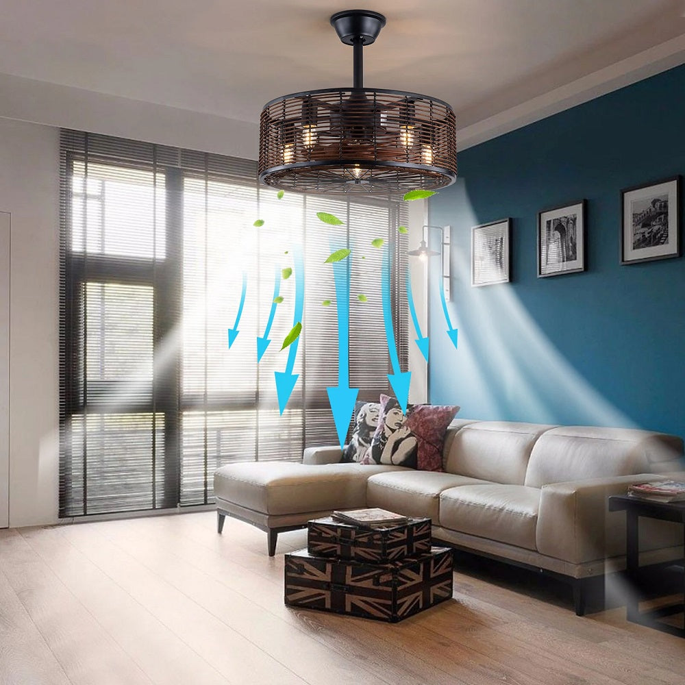 LuxiLamps - Kooi Ventilator - Moderne Plafondventilator - Zwart Transparant - 3 Snelheden - 48 cm - Dimbaar Met Afstandsbediening - Kroonluchter Ventilator - Woonkamer Lamp