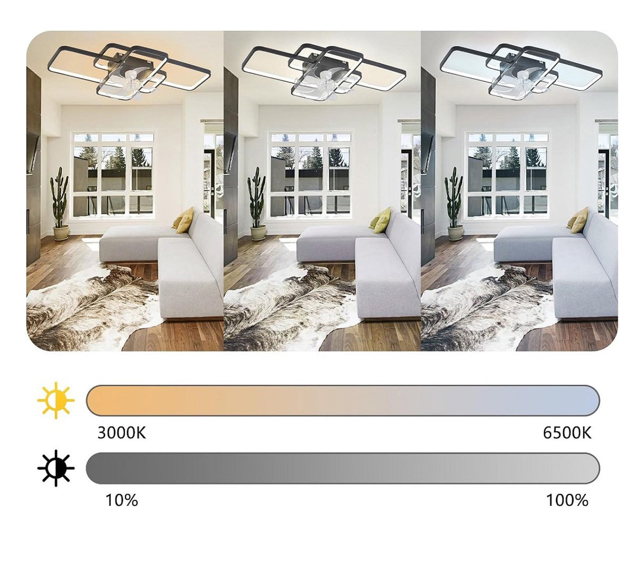 LuxiLamps - Moderne Smart Lamp Ventilator - Dimbaar - LED Plafond Ventilator - Zwart - Moderne Kroonluchter Ventilator - 72 cm - Woonkamerlamp