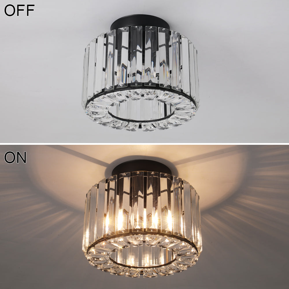 Plafondlamp - Verlichting - Gangpad - Lamp - Kristal Look - Plafonnière - 22 cm - Rond - Zwart - E27
