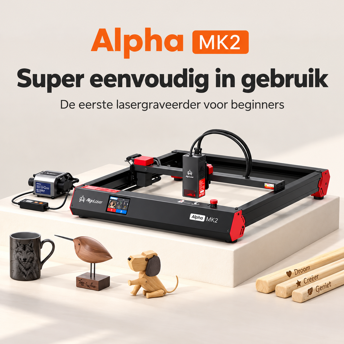 Algolaser Lasergraveermachine 20W - Laser Cutter/Graveermachine met Air Assist Kit - Lasergraveermachine met 3,5 inch Smart Touchscreen - AlgoOS systeem