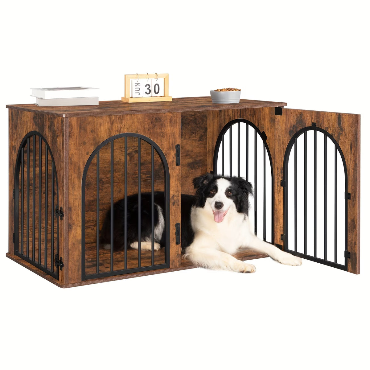 Dog Crate - Furniture - Dog Cage - Dog Kennel - Dog Pen - Side Table - Coffee Table - 3 Doors - 100x60x63 cm - Brown