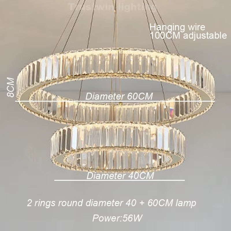 Gouden 2 Ringen Hanglamp - Grootste Ring Ø 55 cm - 2 Lagen - Hoogte Verstelbaar - Dimbaar - Luxe Kroonluchter Voor Eettafel En Woonkamer