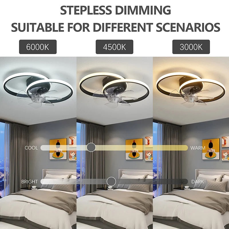 2 Ringen Ventilator Lamp - Plafondventilator - Wit - Smart Lamp - Met Dimmer - 6 Standen Ventilator - Keuken Lamp - Woonkamerlamp - Moderne lamp