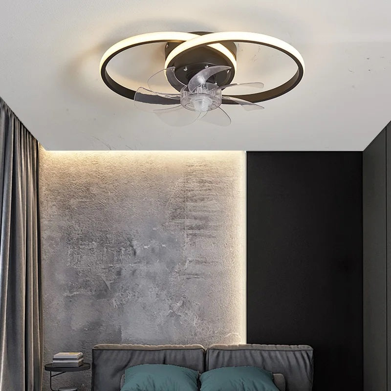 Moderne Ventilatorlamp Met LED - 2 Lichtringen - Zwart - Dimbaar - 6 Snelheden - Afstandsbediening En App