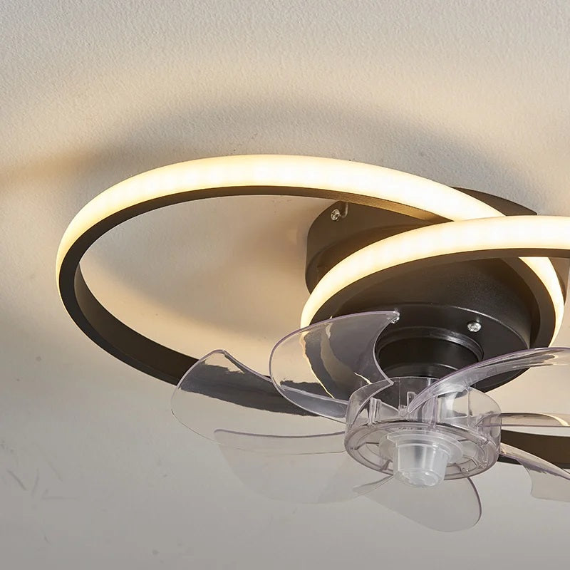 Moderne Ventilatorlamp Met LED - 2 Lichtringen - Zwart - Dimbaar - 6 Snelheden - Afstandsbediening En App