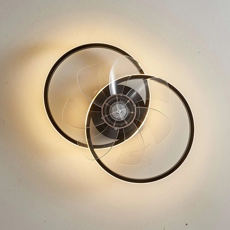 Moderne Ventilatorlamp Met LED - 2 Lichtringen - Zwart - Dimbaar - 6 Snelheden - Afstandsbediening En App