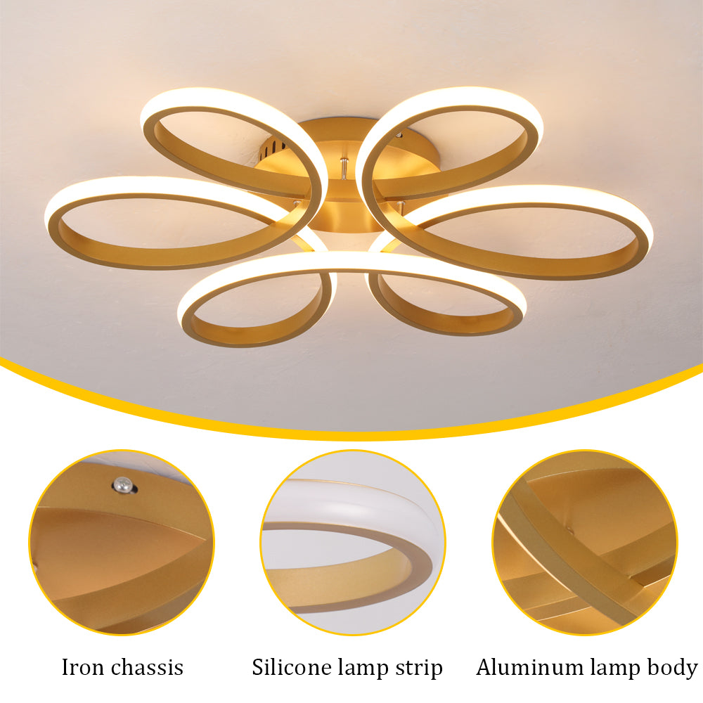 LuxiLamps - Curls Ceiling Lamp - Dimmable With Remote Control - Gold - 59 cm - Living room lamp - Bedroom lamp - Modern lamp - Ceiling lamp