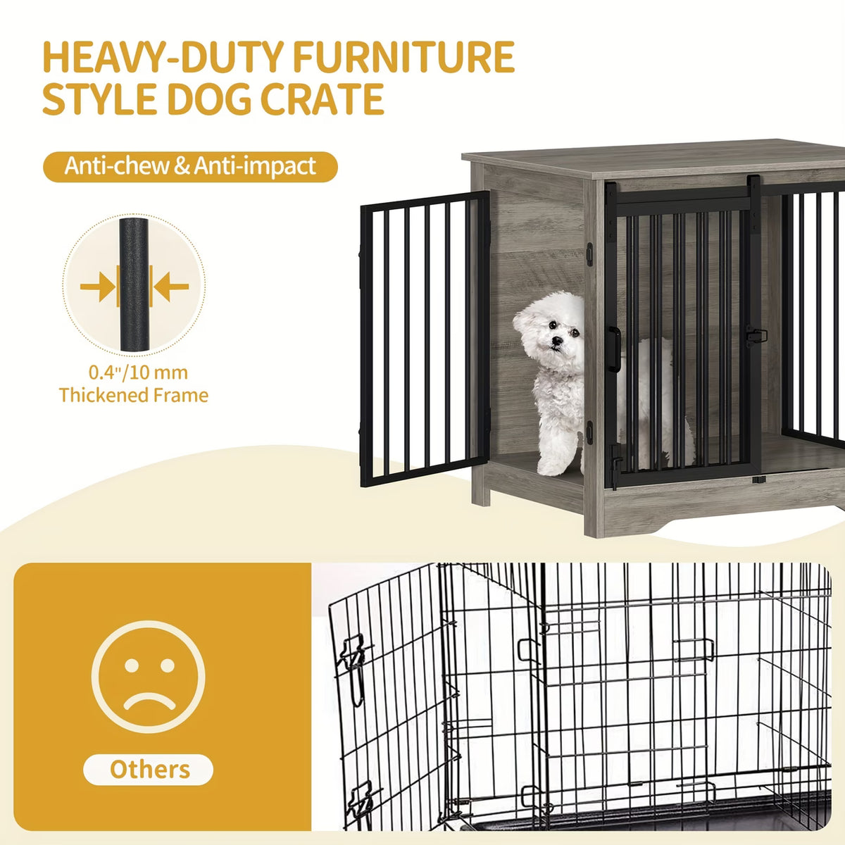 Dog Crate - Furniture - Dog Cage - Dog Kennel - Dog Pen - Coffee Table - 2 Doors - Sliding Door - 49×69×64.5 cm - Grey