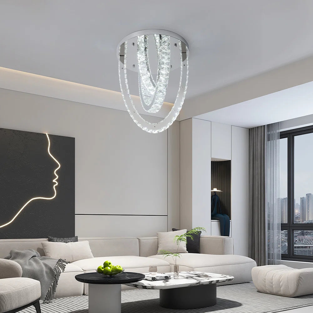 3 Ring Crystal Ceiling Light - Silver - For Living And Dining Room