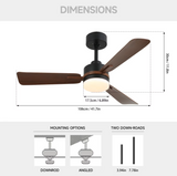 3-Blade Ceiling Fan - Modern LED Fan - 6 Speeds - Black/Brown - Remote Controlled - 105 cm