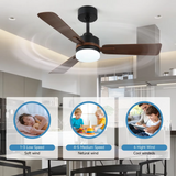 3-Blade Ceiling Fan - Modern LED Fan - 6 Speeds - Black/Brown - Remote Controlled - 105 cm