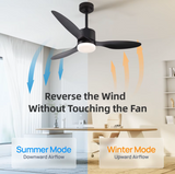 3-Blade Ceiling Fan - Modern LED Fan Light - 6 Speeds - Height Adjustable - Remote Control & APP - 105 cm - Black - Living Room Lamp