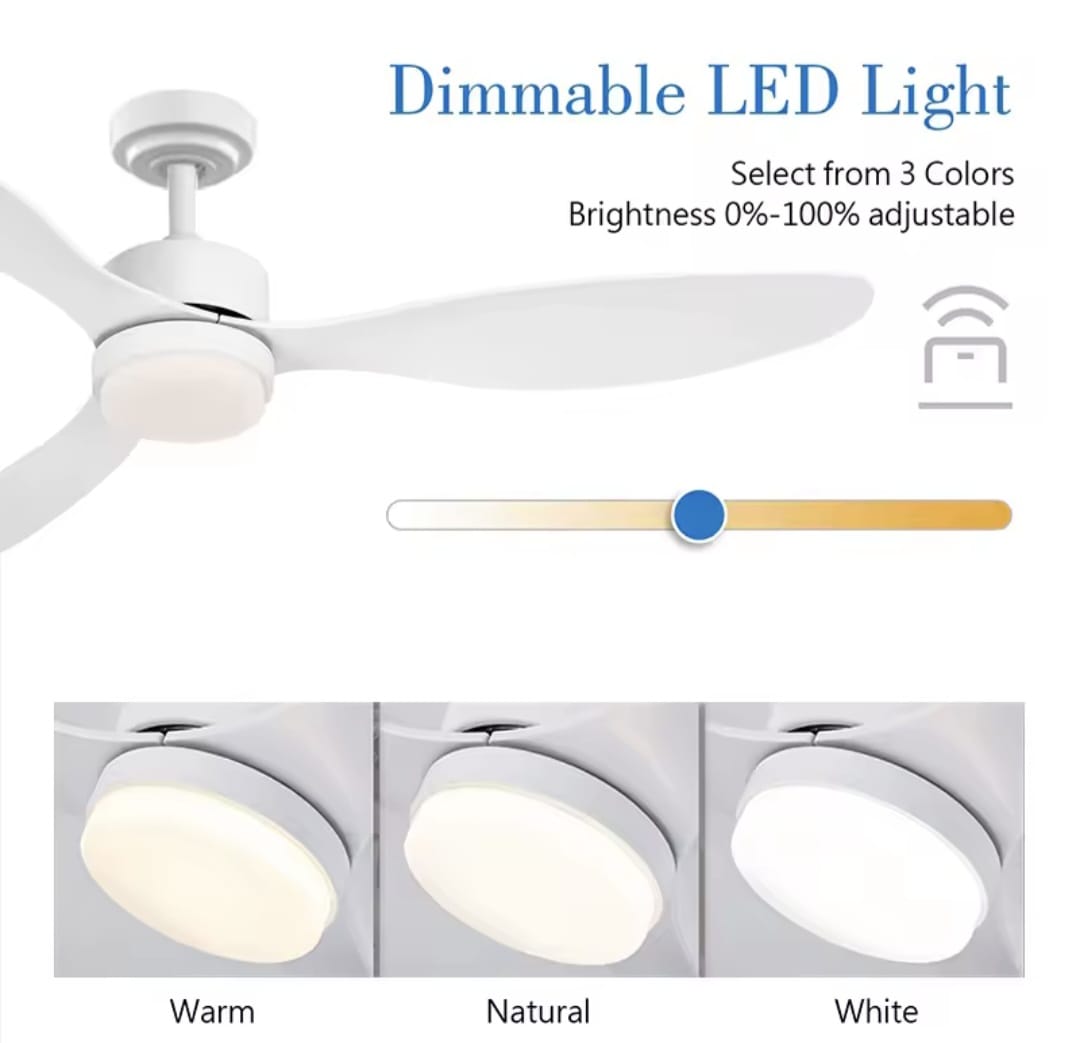 3-Blade Ceiling Fan - Modern LED Fan Light - 6 Speeds - Height Adjustable - Remote Control & APP - 105 cm - White - Living Room Light