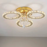 Gold 3 Circle Crystal LED Ceiling Light - Dimmable With Remote Control - 31 W - Modern Chandelier For The Living Room