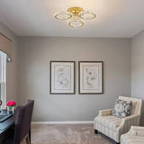 Gold 3 Circle Crystal LED Ceiling Light - Dimmable With Remote Control - 31 W - Modern Chandelier For The Living Room