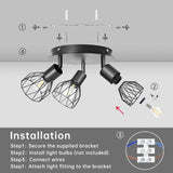3-Head Vintage Ceiling Lamp - 360-Degree Rotatable - E14 - 3 Light Points - Living Room Lamp - Kitchen Lamp