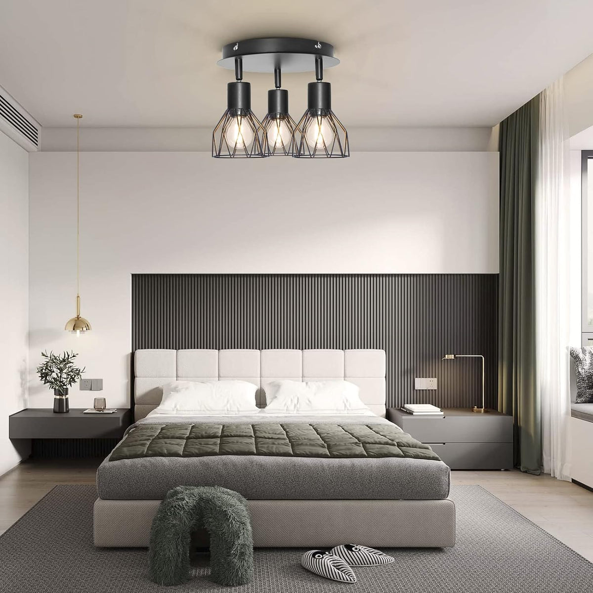3-Head Vintage Ceiling Lamp - 360-Degree Rotatable - E14 - 3 Light Points - Living Room Lamp - Kitchen Lamp
