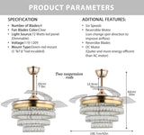 3 Ring Crystal Ceiling Fan Light - With Remote Control - Silent Fan - 106 cm - Gold - Timer - Living Room Fan Lamp - Modern Ceiling Fan Light - Chandelier Fan
