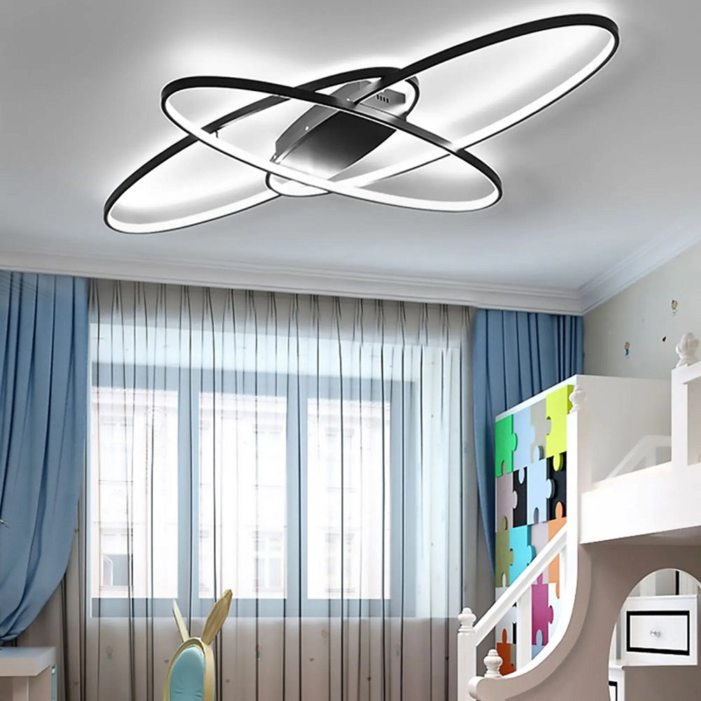 Oval Ring Ceiling Light - Black - With Remote Control - For Living And Dining Room - Ceiling Fixture