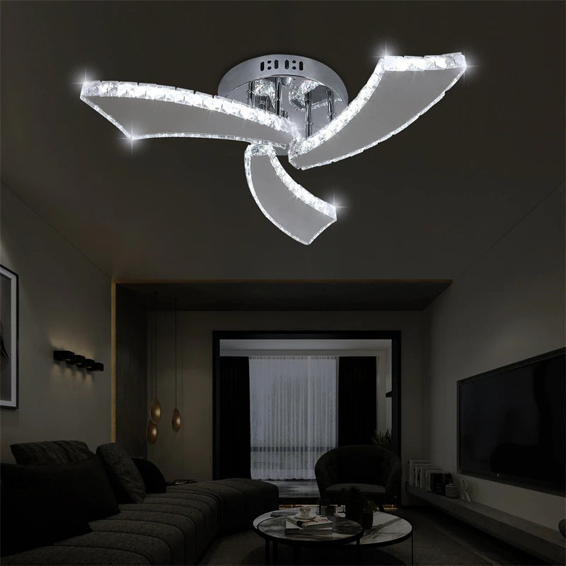 Moderne 3 Vleugels Kristallen LED Plafondlamp - Chroom - Koud Wit - Voor Woonkamer En Eetkamer - Plafonnière