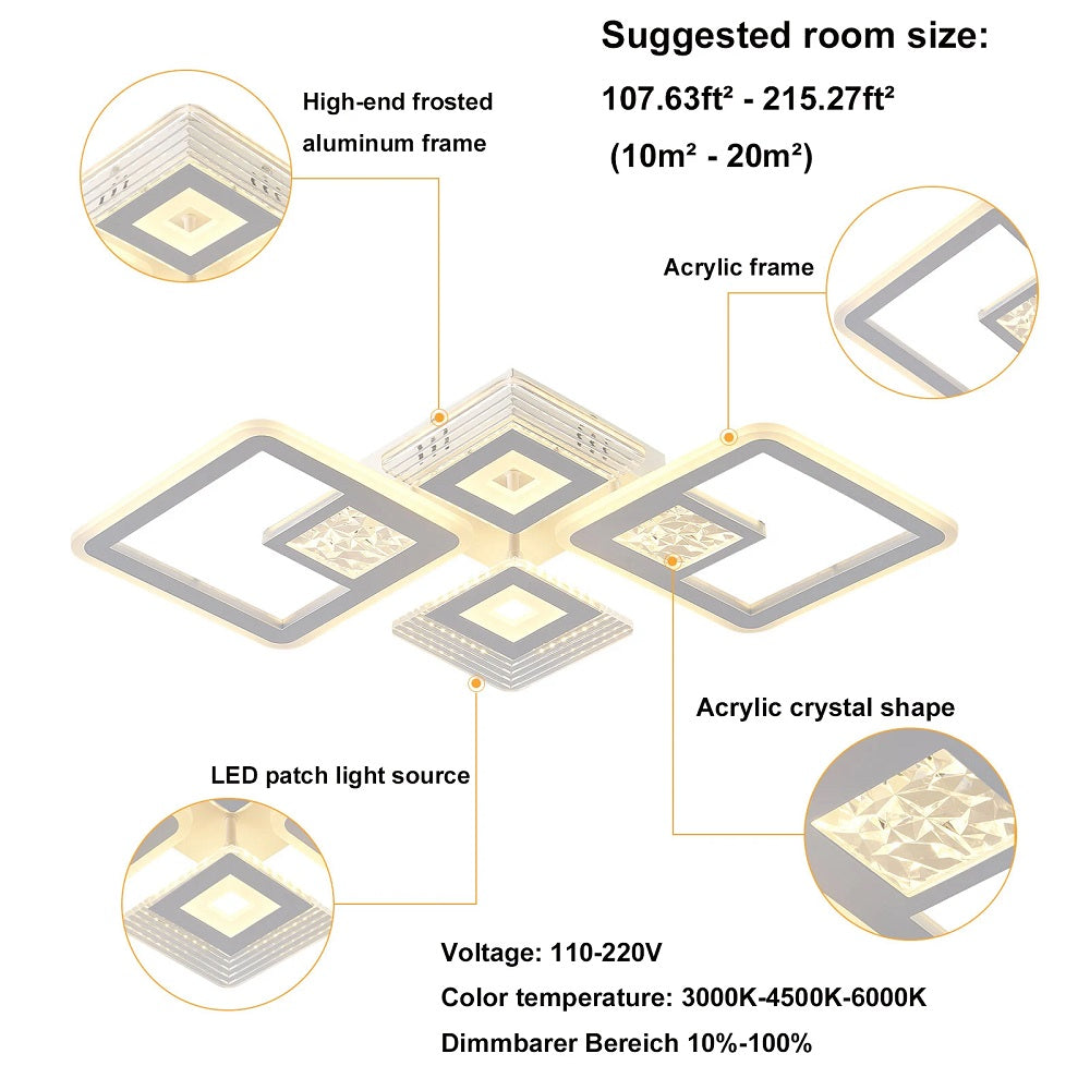 4-Head Ceiling Light - With Remote Control - Smart Lamp - Dimmable via App - Living Room Lamp - Modern Lamp - Ceiling Light