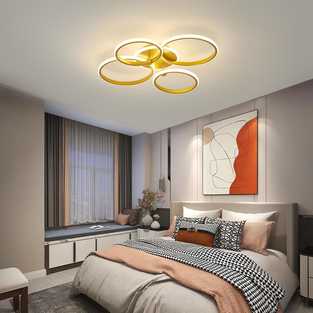Modern 4 Ring LED Ceiling Light - Gold - Dimmable With Remote Control And App - For Living And Dining Room - Ceiling Fixture