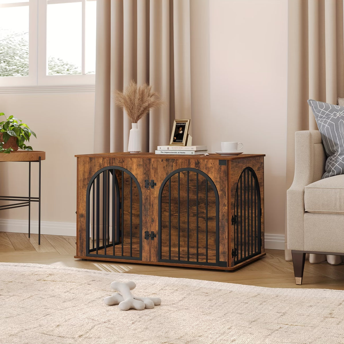 Dog Crate - Furniture - Dog Cage - Dog Kennel - Dog Pen - Side Table - Coffee Table - 3 Doors - 100x60x63 cm - Brown