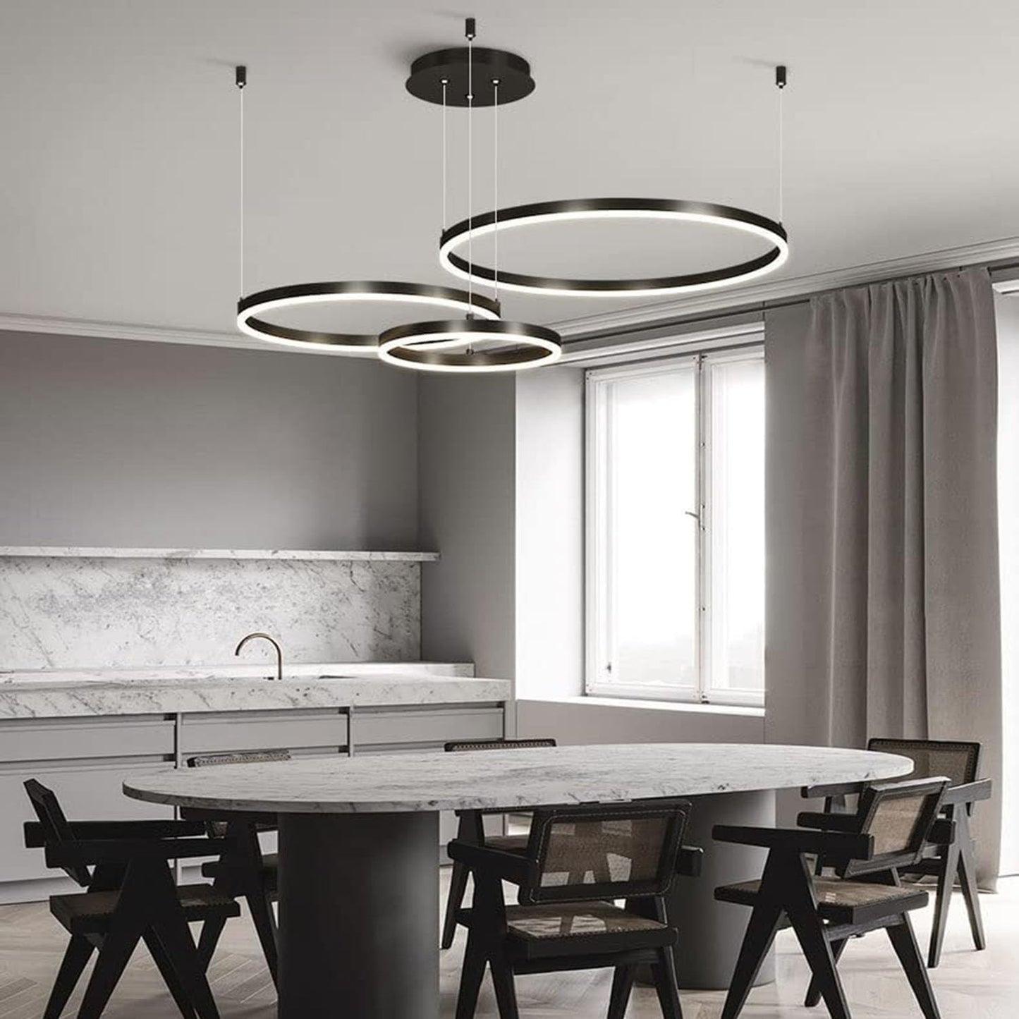 3 Ringen - Hanglamp - Kroonluchter - Zwart - Dimbaar met afstandsbediening