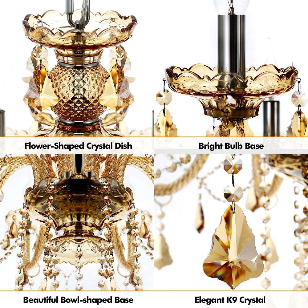 Crystal Chandelier - 15 Arm Kristallen Kroonluchter - Cognac - Hanglamp - Woonkamerlamp - Moderne lamp - Plafonniere