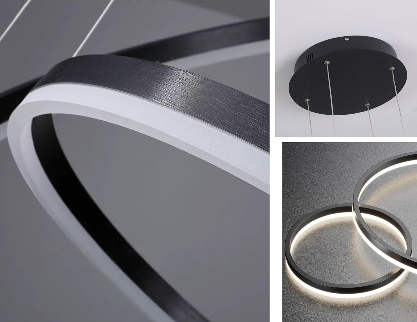 3 Ringen - Hanglamp - Kroonluchter - Zwart - Dimbaar met afstandsbediening
