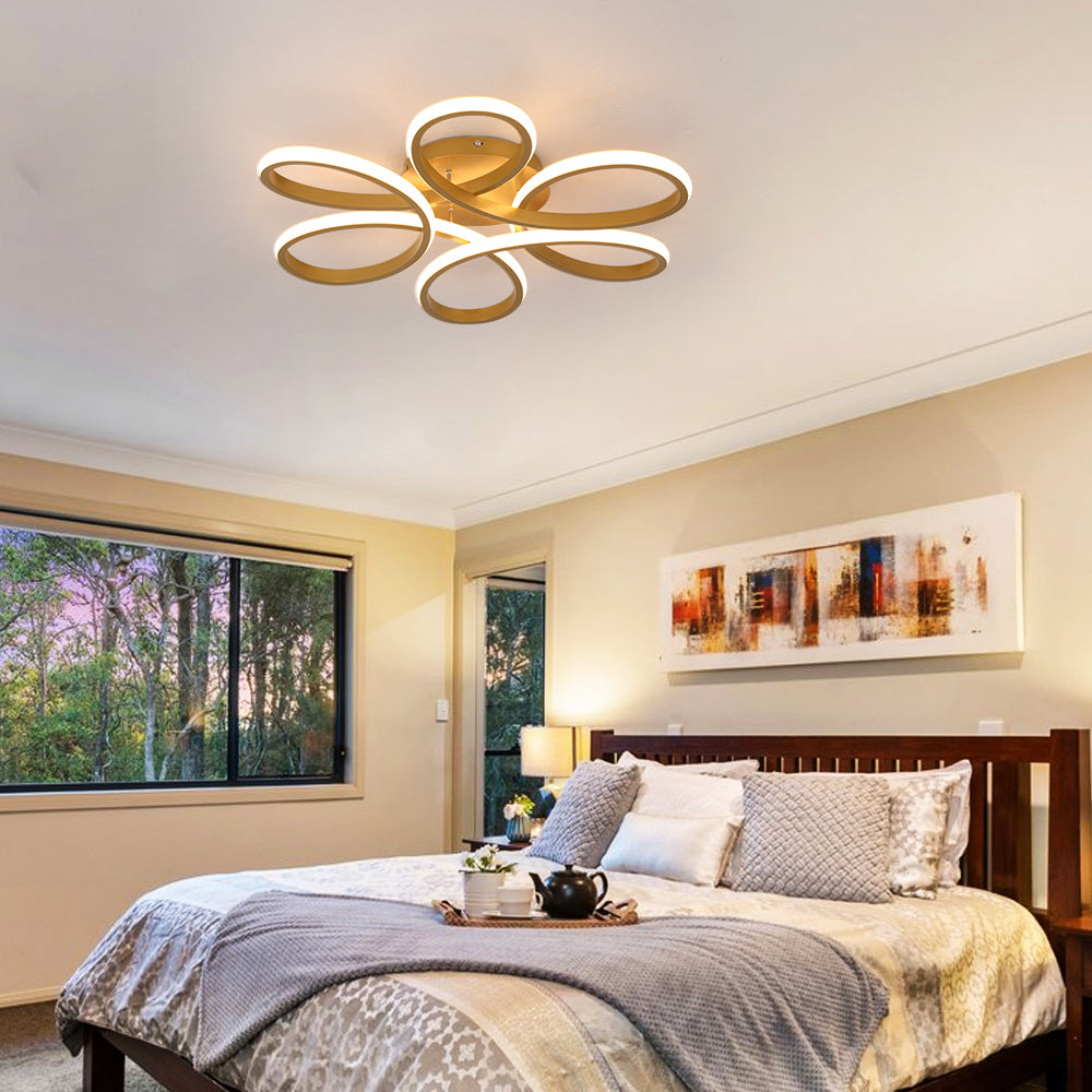 LuxiLamps - Curls Ceiling Lamp - Dimmable With Remote Control - Gold - 59 cm - Living room lamp - Bedroom lamp - Modern lamp - Ceiling lamp