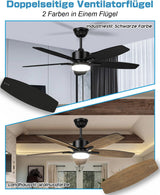 5-Blade Ceiling Fan - Modern LED Fan - 6 Speeds - Reversible Blades - Black or Brown - Remote Control - 107 cm