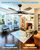 5-Blade Ceiling Fan - Modern LED Fan - 6 Speeds - Reversible Blades - Black or Brown - Remote Control - 107 cm