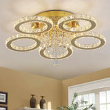 Gold 5 Circle Crystal LED Ceiling Light - Dimmable With Remote Control - 50 W - Modern Chandelier For The Living Room