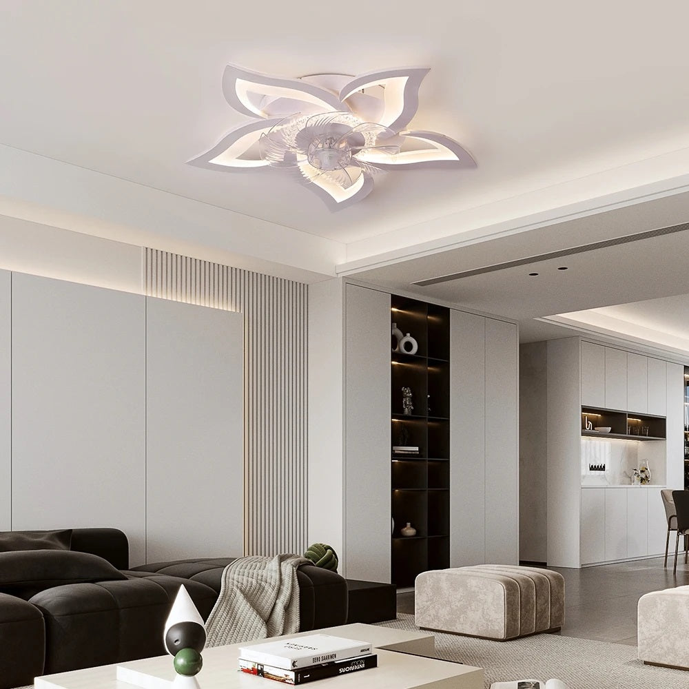 5 Lotus Ventilator Lamp - Plafondventilator - Smart Lamp - Met Dimmer - 6 Standen Ventilator - Keuken Lamp - Woonkamerlamp - Moderne lamp