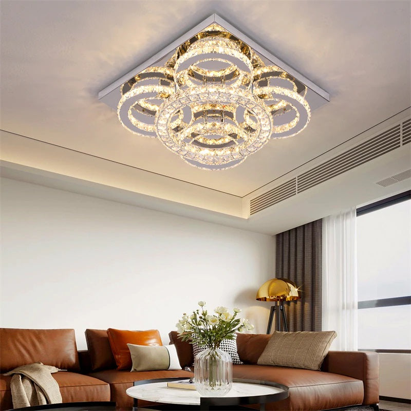 Moderne 5 Ringen Kristallen Plafondlamp - Voor Woonkamer En Eetkamer - Plafonnière