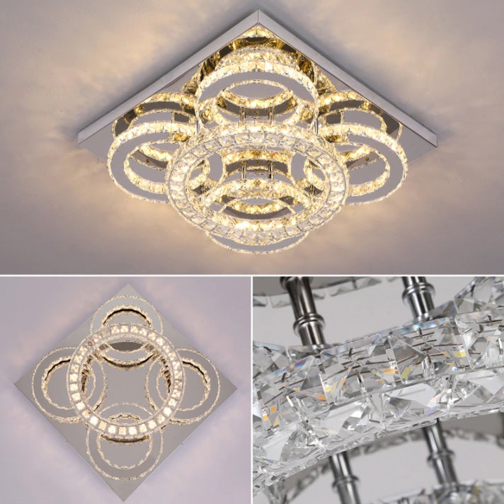 Moderne 5 Ringen Kristallen Plafondlamp - Voor Woonkamer En Eetkamer - Plafonnière
