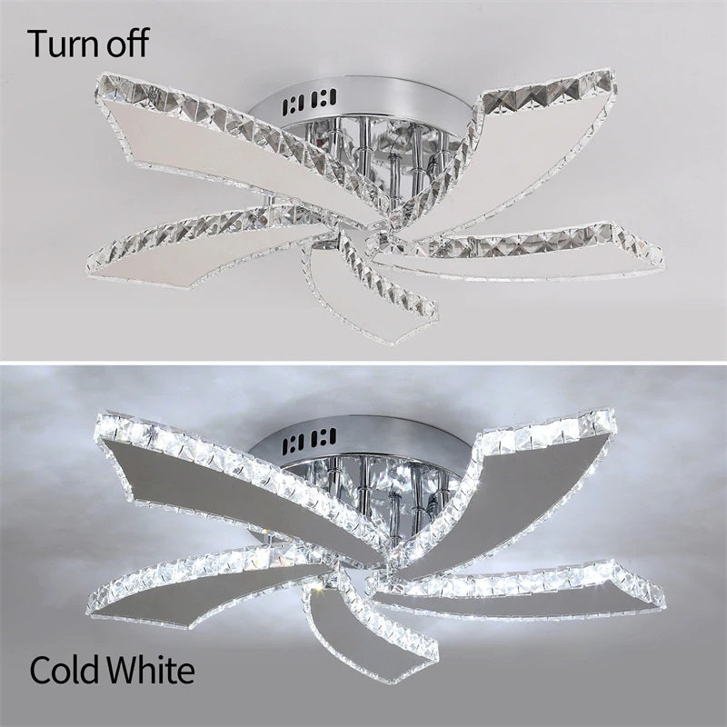 Moderne 5 Vleugels Kristallen LED Plafondlamp - Chroom - Koud Wit - Voor Woonkamer En Eetkamer - Plafonnière