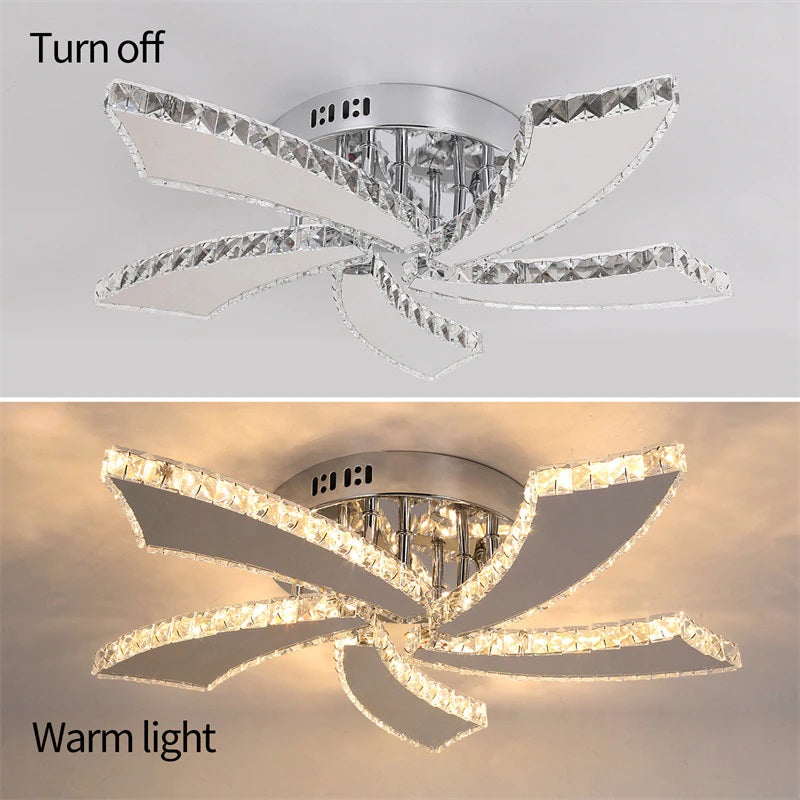 Moderne 5 Vleugels Kristallen LED Plafondlamp - Chroom - Koud Wit - Voor Woonkamer En Eetkamer - Plafonnière