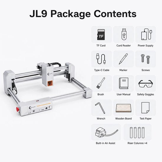 Laser Graveermachine JL9 - Laser Cutter - 20W - Lasergraveermachine - Met Dubbele Motor - Graveren - Display - WiFi App - 300x300 mm - Laser Snijmachine - Bedienbaar Met APP