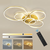 Modern LED Ceiling Light With 6 Light Rings - Gold - Dimmable With Remote Control - For Living And Dining Room - Ceiling Fixture