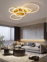 Modern LED Ceiling Light With 6 Light Rings - Gold - Dimmable With Remote Control - For Living And Dining Room - Ceiling Fixture