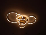 Modern LED Ceiling Light With 6 Light Rings - Gold - Dimmable With Remote Control - For Living And Dining Room - Ceiling Fixture