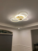 Modern LED Ceiling Light With 6 Light Rings - Gold - Dimmable With Remote Control - For Living And Dining Room - Ceiling Fixture