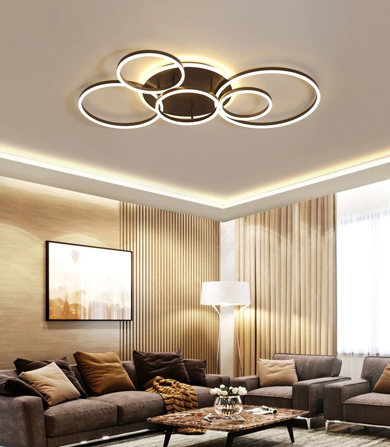Modern LED Ceiling Light With 6 Light Rings - Black - Dimmable With Remote Control - For Living And Dining Room - Ceiling Fixture