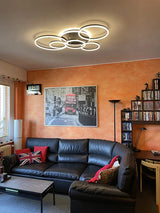 Modern LED Ceiling Light With 6 Light Rings - Black - Dimmable With Remote Control - For Living And Dining Room - Ceiling Fixture